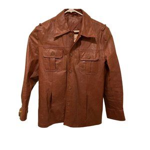 Macys Men Store Vinyl Face Jacket  Brown Soft Size M